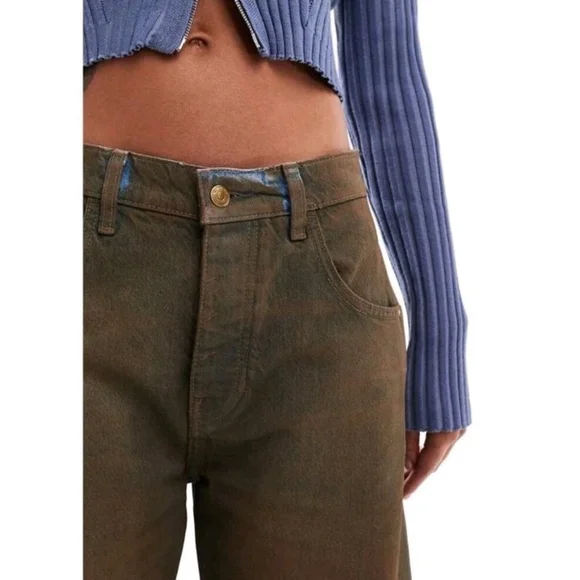 NEW Free People We the free Barrel Jeans good luck coated Size 26 Brown NWT $178 - Picture 2 of 10